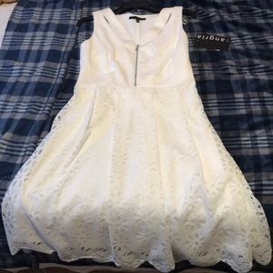 White lace dress with zipper front
